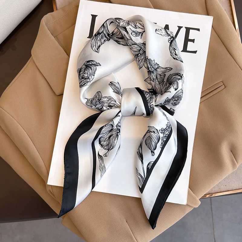 Head Wrap Turban - 70*70cm Luxury Floral Print Silk Square
