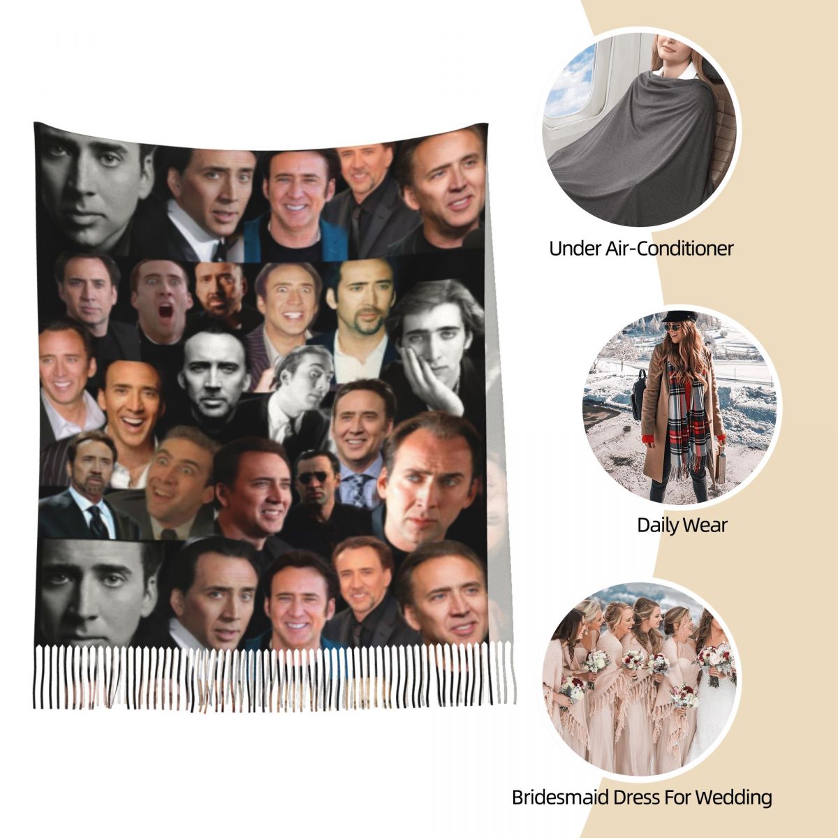 Nicolas Cage Colllage Shawl Wr - đánh giá và giá Pashmina Wrap Large