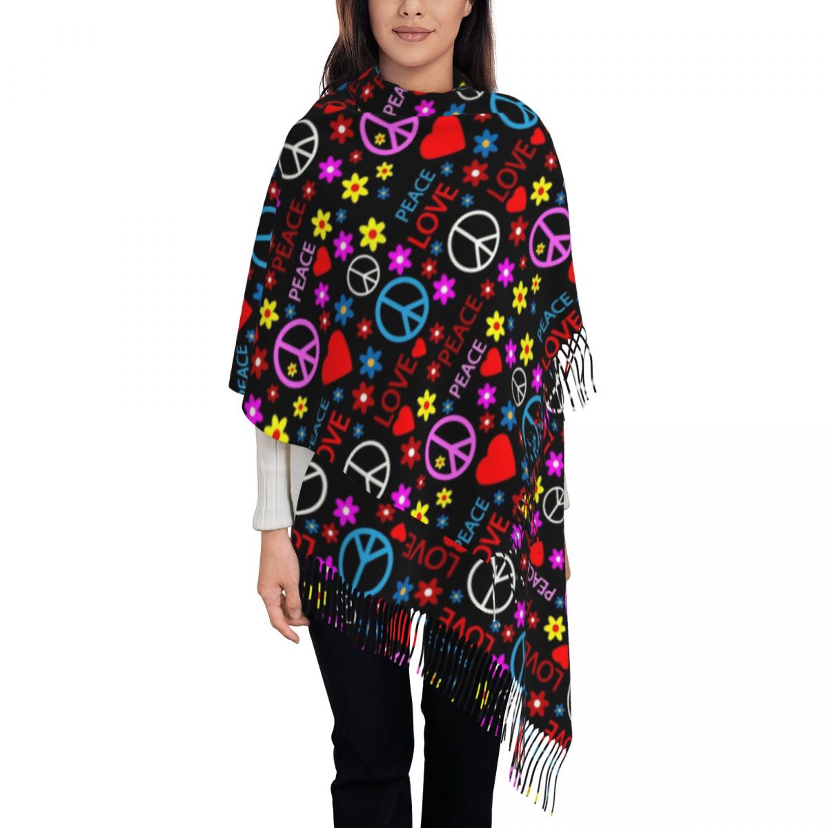 Peace Foral Love Pattern Scarf - đánh giá và giá Pashmina Wrap Large
