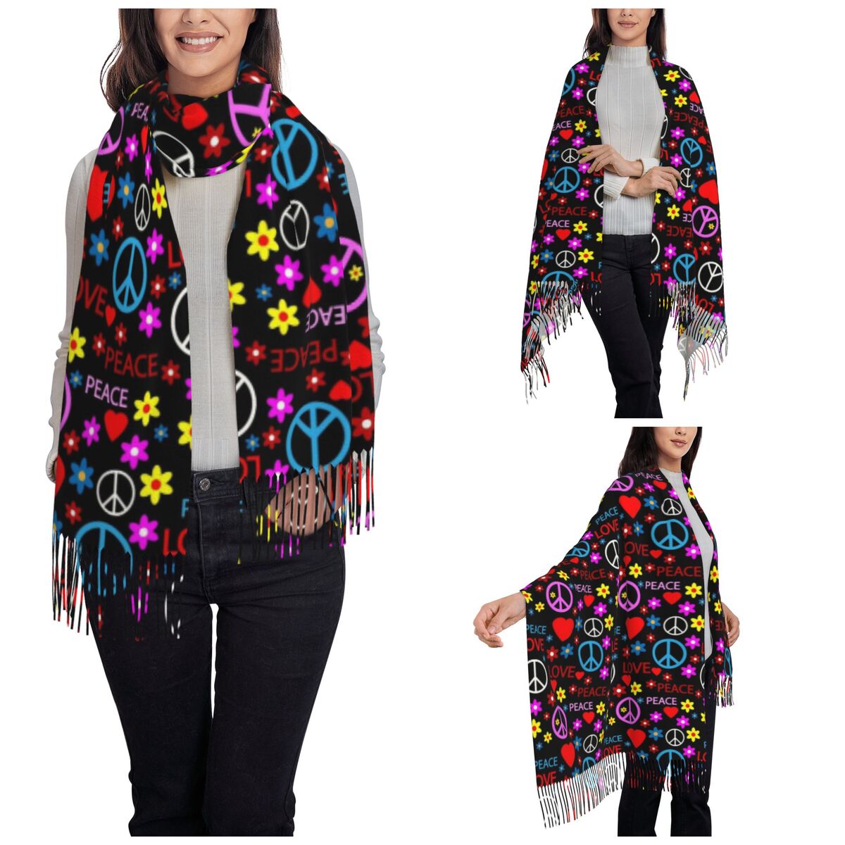 Peace Foral Love Pattern Scarf - đánh giá và giá Pashmina Wrap Large