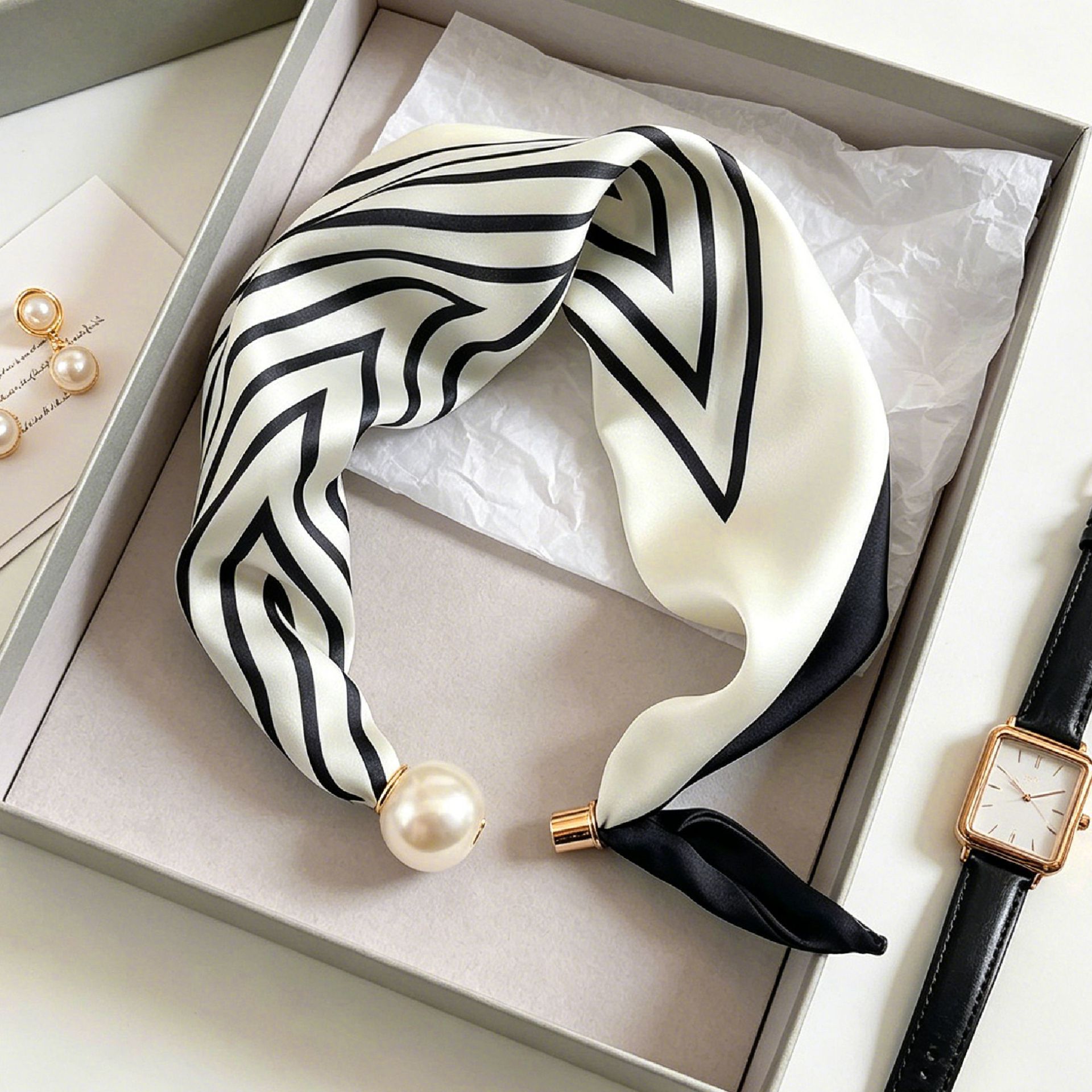 Elegant Chic Pearl Stripe Scar - đánh giá và giá Ascot Neck Scarf